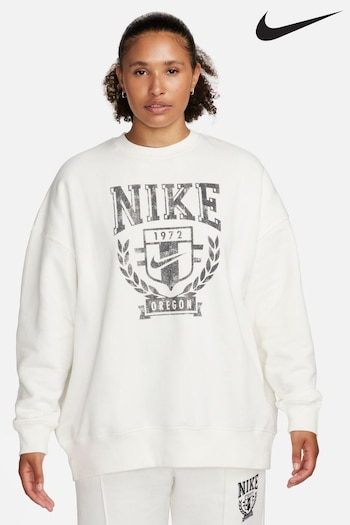 Nike zero White Varsity Oversized Fleece Crew Neck Sweatshirt (Q43804) | £60