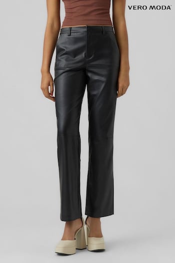 VERO MODA Black Faux Leather Straight Leg Trousers (Q43855) | £37