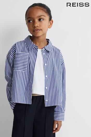 Reiss Blue Danica Striped Cotton Shirt (Q44382) | £43