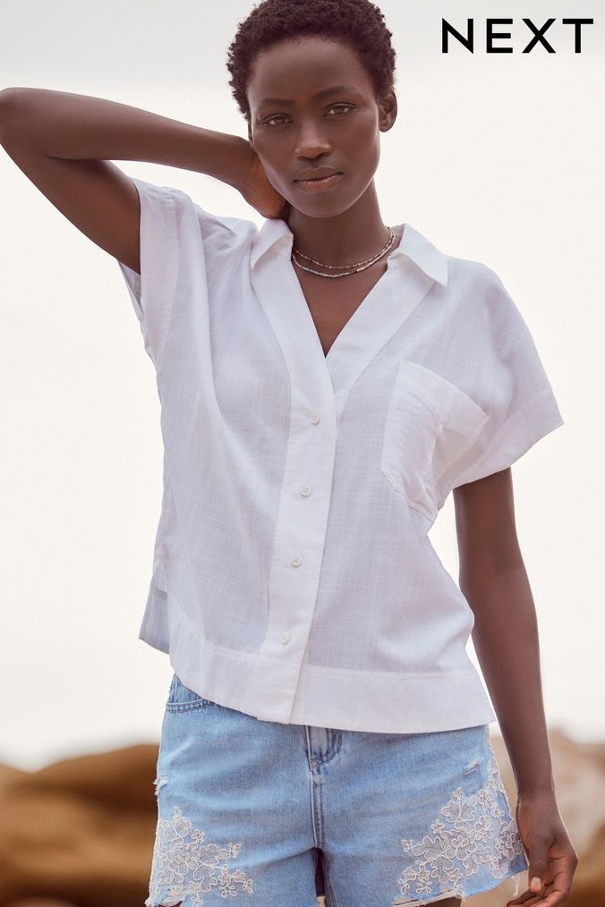Womens white dress shirt short sleeve 2025