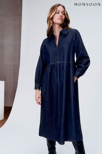 Monsoon Blue Alana Midi Zip Dress (Q44624) | £85
