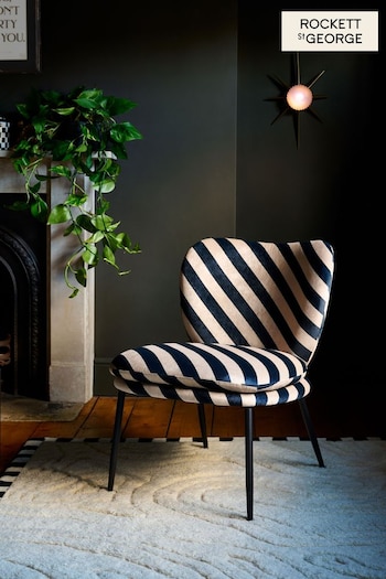 Rockett St George Studio Stripe Velvet Sand and Black Perfect Chair (Q44637) | £199