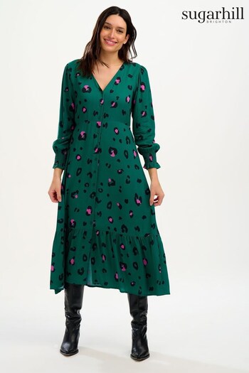 Sugarhill Brighton Green Gwen Midi Tiered Dress (Q44640) | £75