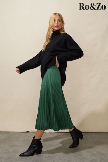 Ro&Zo Green Pleated Satin Skirt (Q44657) | £89