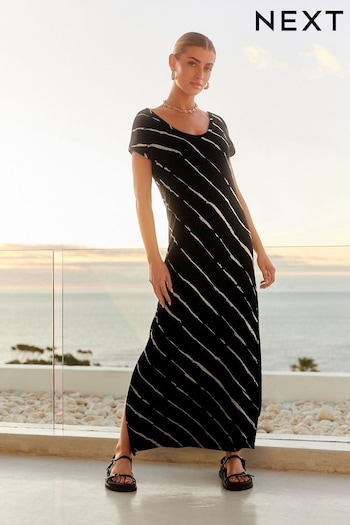Black & White Stripe Jersey Maxi Summer Dress (Q44690) | £38
