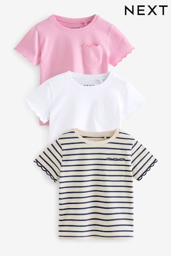 Pink Short Sleeve Scallop T-Shirts 3 Pack (3mths-7yrs) (Q44703) | £12 - £16