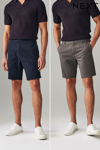 Navy/Charcoal Skinny Fit Stretch Chinos Shorts Tartan 2 Pack (Q44715) | £36