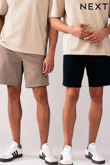 Black/Tan Straight Fit Stretch Chinos Shorts 2 Pack (Q44716) | £36