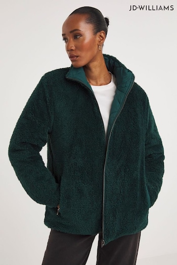JD Williams Green Reversible Borg Quilted Jacket (Q44725) | £68
