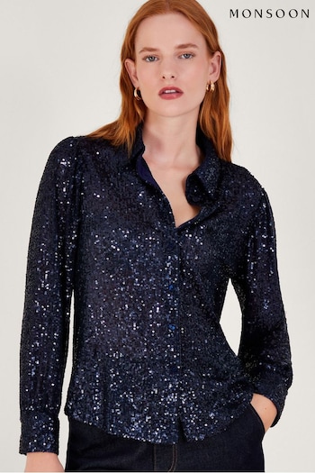 Monsoon Silver Megan Sequin Shirt (Q44739) | £75