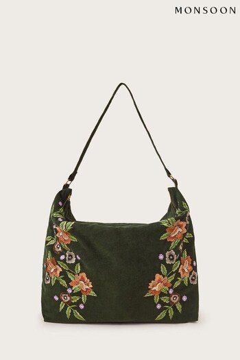 Monsoon Green Cord Embroidered Shoulder Bag (Q44770) | £55