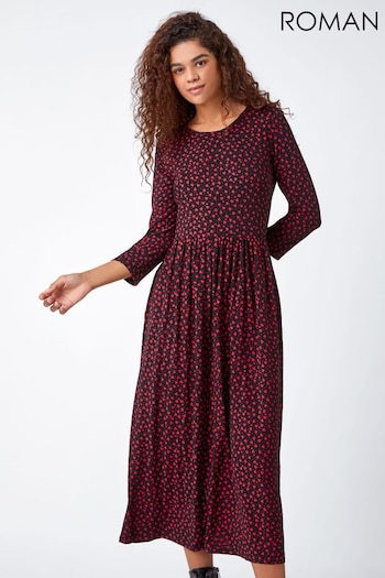 Roman Red Heart Print Stretch Midi Dress (Q44779) | £40