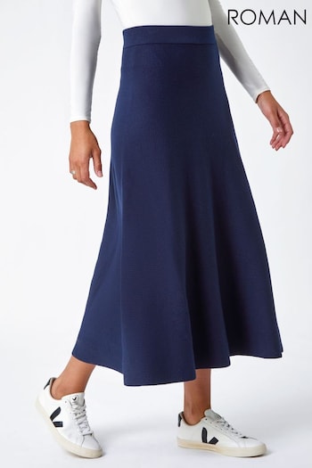 Roman Blue Plain Knitted Maxi Skirt (Q44785) | £32