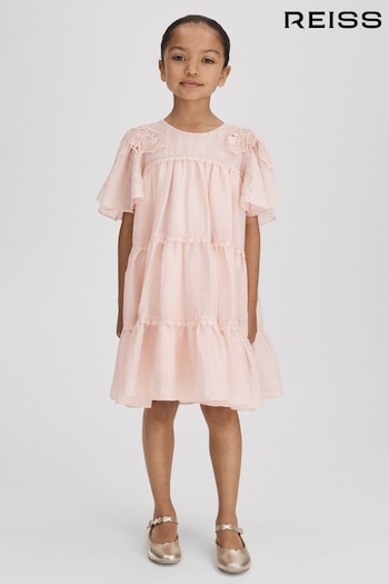 Reiss Pink Leonie Tiered Embroidered Dress (Q44795) | £80