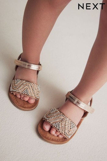 Rose Gold Beaded Occasion Sandals (Q44796) | £20 - £22