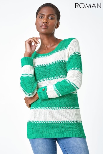 Roman Green Knitted Stripe Jumper (Q44816) | £30
