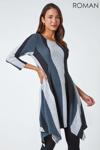 Roman Grey Colour Block Stretch Hanky Hem Dress (Q44818) | £38