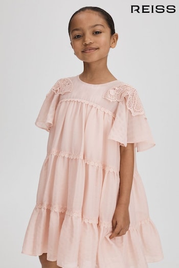 Reiss Pink Leonie Senior Tiered Embroidered Dress (Q44826) | £76
