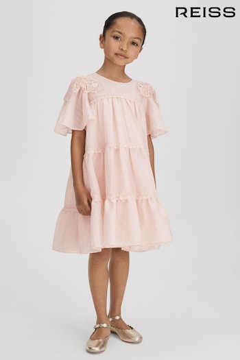 Reiss Pink Leonie Tiered Embroidered Dress (Q44830) | £70