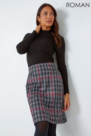 Roman Red Houndstooth Check Stretch Pencil Skirt (Q44839) | £26
