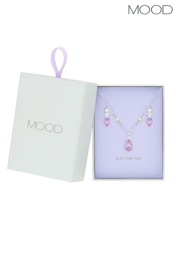 Mood Silver Aurora Borealis Pear Drop Pendant Necklace And Earring Gift Boxed Set (Q44847) | £20