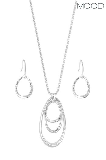 Mood Silver Crystal Pear Drop Pendant Necklace And Earring Set (Q44850) | £22