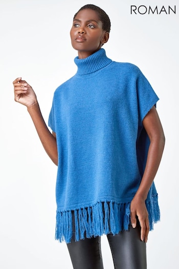 Roman Blue Fringe Roll Neck Sleeveless Jumper (Q44860) | £35