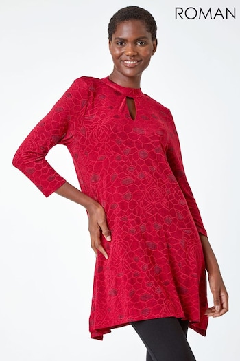 Roman Red Textured Keyhole Tunic Stretch Top (Q44864) | £30