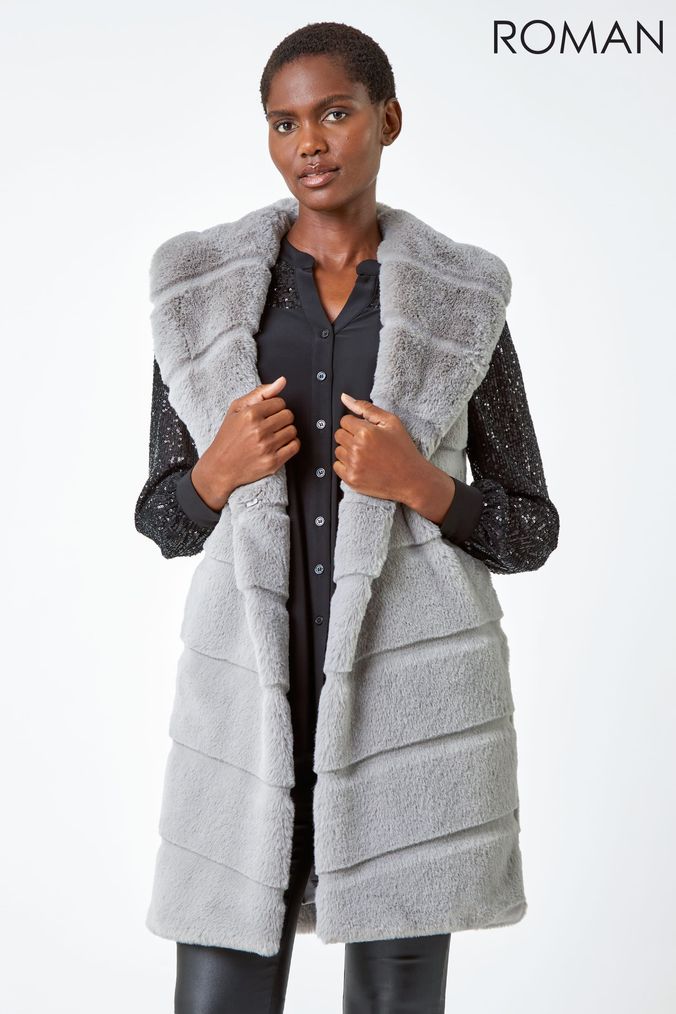 Women s Grey Faux Fur Coats Jackets Next Official Site