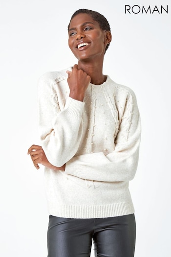 Roman Natural Pearl Embellished Cable Knit Jumper (Q44869) | £40