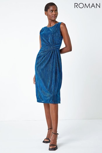 Roman Blue Shimmer Plisse Twist Ruched Dress (Q44882) | £55