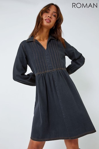 Roman Black Cotton Blend Denim Shirt Dress (Q44894) | £42