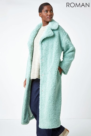 Roman Green Longline Faux Fur Teddy Borg Coat (Q44905) | £79