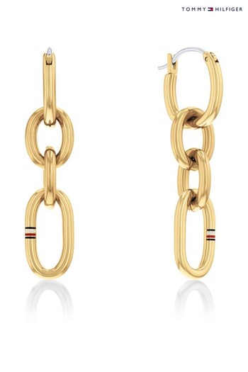 Tommy Hilfiger Ladies Gold Tone Jewellery Contrast Link Chain Earrings (Q45028) | £89
