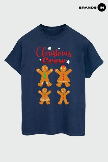 Brands In Navy Gingerbread Christmas Crew Women Navy Boyfriend Fit T-Shirt (Q45079) | £19