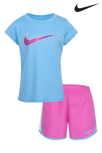 Nike boys Pink Little Kids Printed Club Tempo T-Shirt and Shorts Set (Q45085) | £30