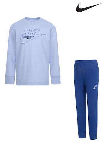 Nike what Blue Little Kids Long Sleeve T-Shirt and Tracksuit Joggers (Q45090) | £40