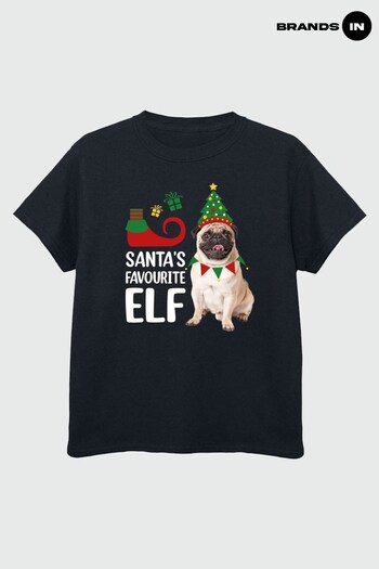 Brands In Navy Pug Santa's Favourite Elf Boys Navy T-Shirt (Q45095) | £14
