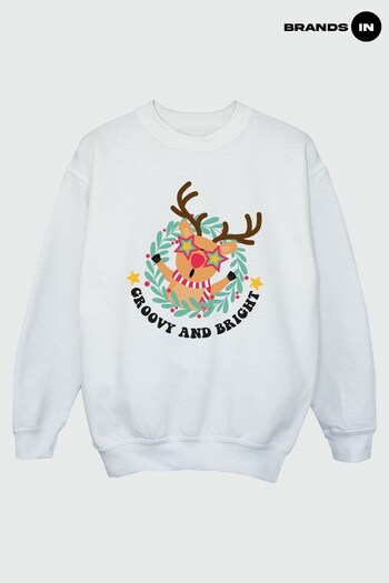 Brands In White Reindeer Groovy & Bright Boys White Sweatshirt (Q45098) | £20