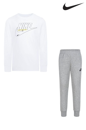 Nike gold Grey Little Kids Long Sleeve T-Shirt and Tracksuit Joggers (Q45106) | £40