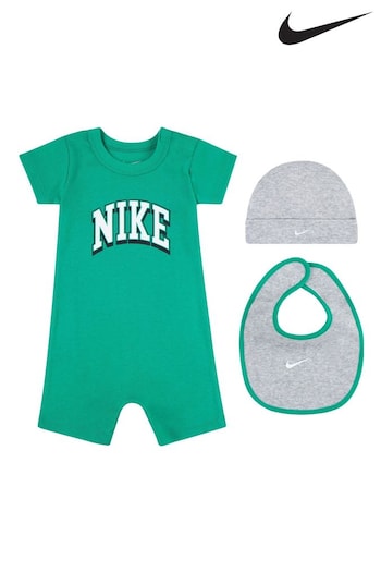 Nike images Green Baby Hat Romper and Bib 3 Piece Set (Q45107) | £25