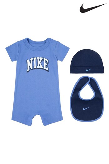 Nike Scarpe Blue Baby Hat Romper and Bib 3 Piece Set (Q45110) | £25