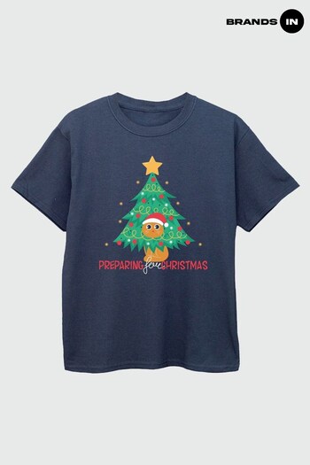 Brands In Navy Cat Preparing For Christmas Girls Navy T-Shirt (Q45113) | £14