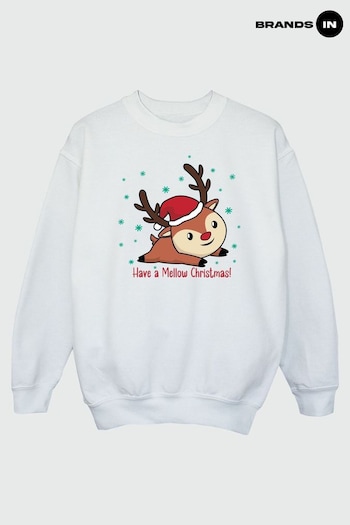 Brands In White Reindeer Mellow Christmas Girls White Sweatshirt (Q45115) | £20