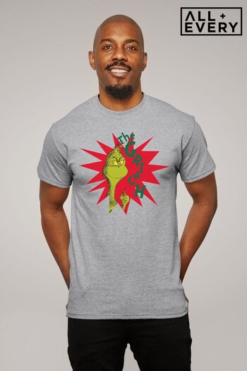 All + Every Heather Grey The Grinch Thumbs Up Blast Men's T-Shirt by All+Every (Q45129) | £23