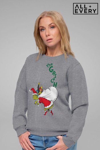 All + Every Heather Grey The Grinch Full Presents Bag Illustration Adult Sweatshirt (Q45144) | £36