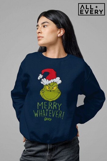 All + Every Navy The Grinch Santa Hat Sparkly Merry Whatever Adult Sweatshirt (Q45153) | £36