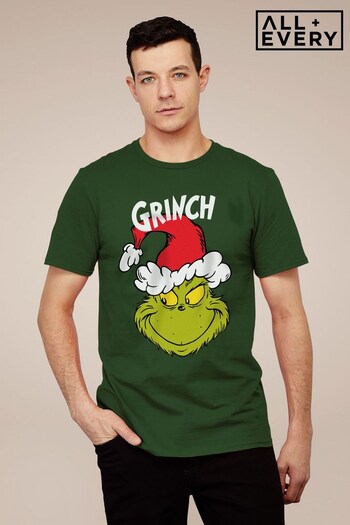 All + Every Bottle Green The Grinch Smiling Santa Men's T-Shirt (Q45159) | £23