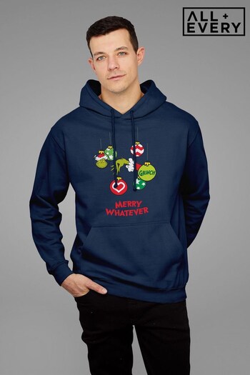 All + Every Navy The Grinch Multicoloured Xmas Baubles Adult Hooded Sweatshirt (Q45161) | £40