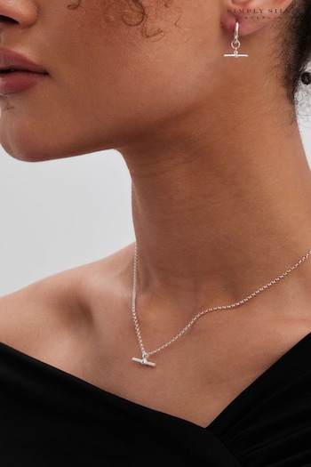 Simply Silver Sterling Silver Tone 925 T Bar Pendant Necklace (Q45174) | £40